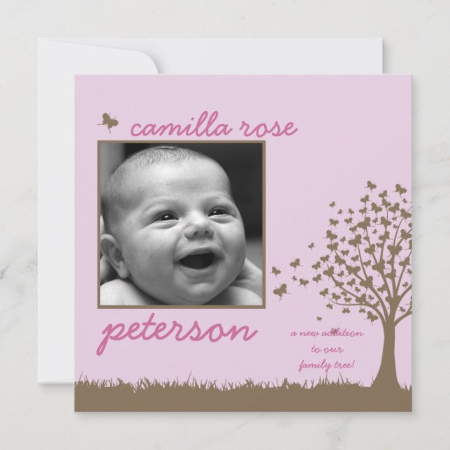 butterfly tree girl birth announcement (Front)