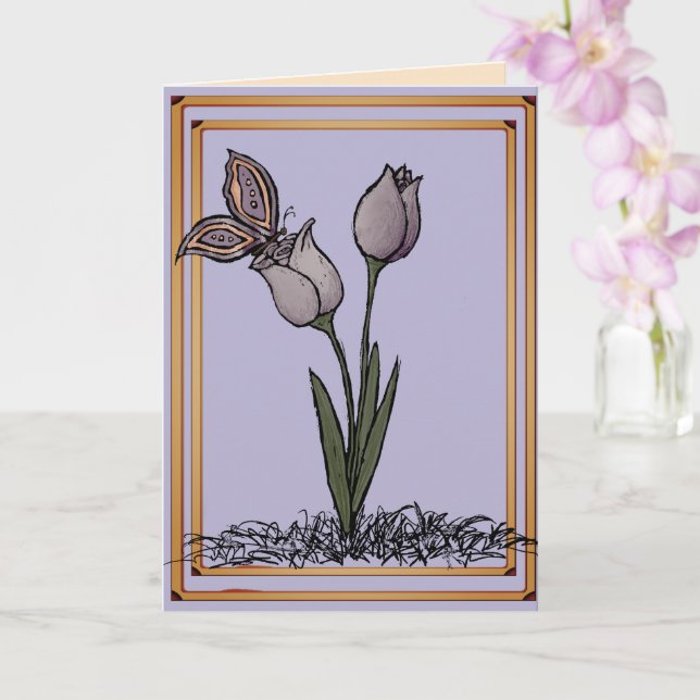 Butterfly Tulips Card (Orchid)