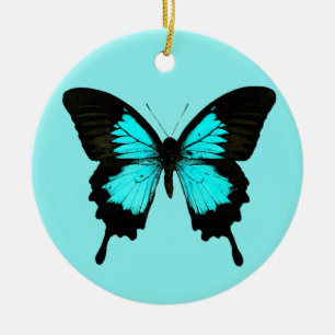 Butterfly - turquoise blue and black ceramic tree decoration