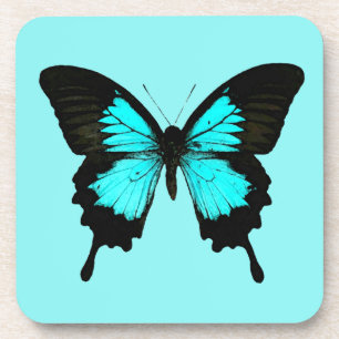 Butterfly - turquoise blue and black coaster