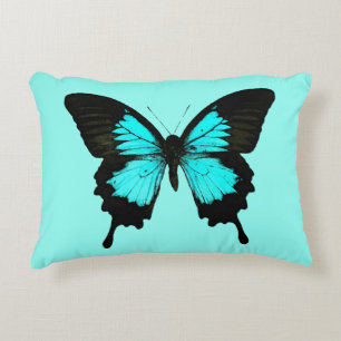 Butterfly - turquoise blue and black decorative cushion