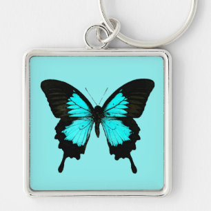 Butterfly - turquoise blue and black key ring