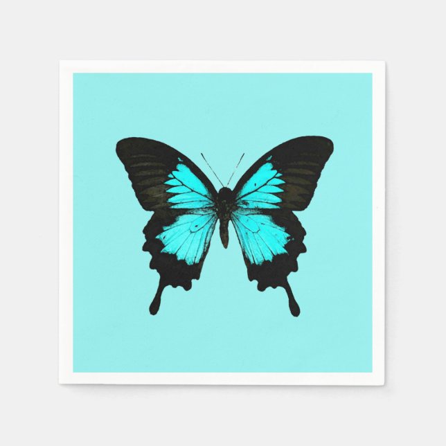 Butterfly - turquoise blue and black napkin (Front)