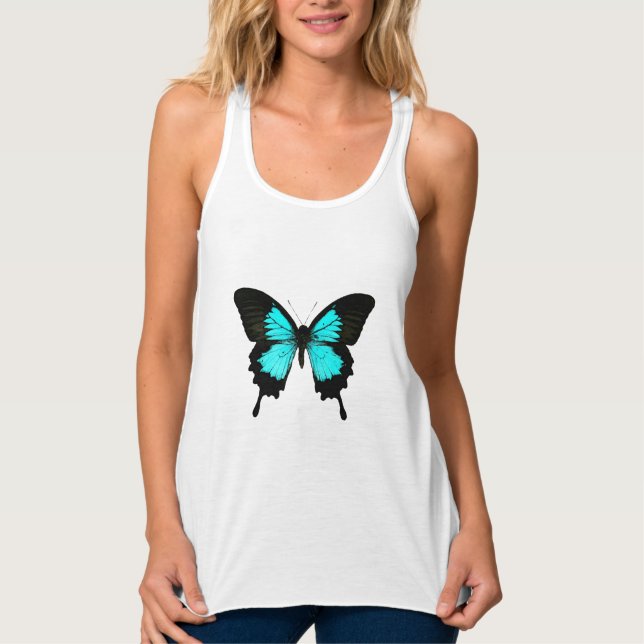 Butterfly - turquoise blue and black singlet (Front)