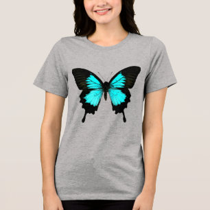 Butterfly - turquoise blue and black Tri-Blend shirt