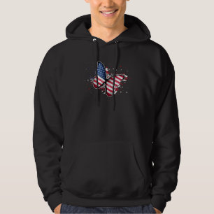 Butterfly USA Flag Cute 4th Of July American Girl Hoodie
