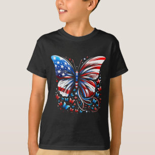 Butterfly USA Flag Cute 4th of July Funny American T-Shirt