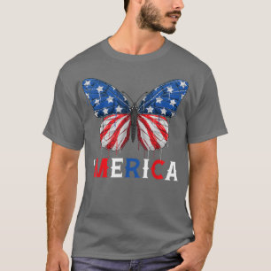 Butterfly USA Flag Cute 4th Of July red white blue T-Shirt