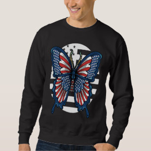 Butterfly USA Flag Cute Fourth Of July Funny Ameri Sweatshirt