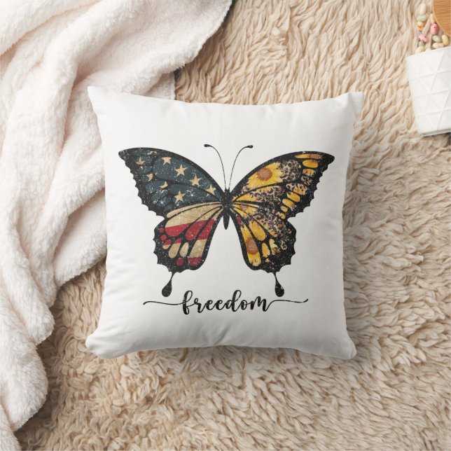 Butterfly USA Flag Freedom T-Shirt Cushion (Blanket)