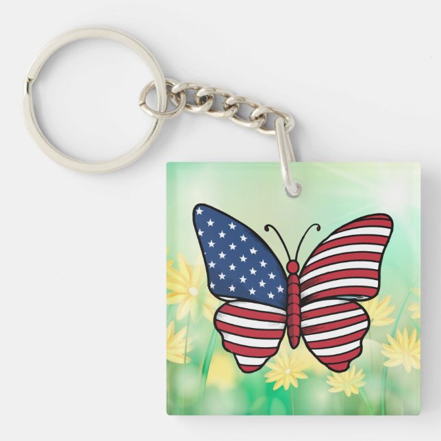 Butterfly USA Flag Sublimation-62614 Key Ring (Front)