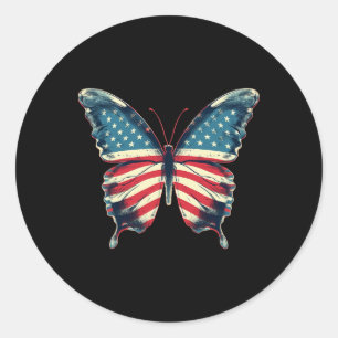 Butterfly Usa Flag Vintage Cute American 4th Of Ju Classic Round Sticker