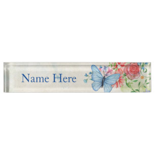 Butterfly Vintage Floral Nameplate