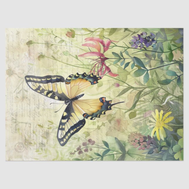 Butterfly Vintage Hand Writing Letter Decoupage Tissue Paper (Front)