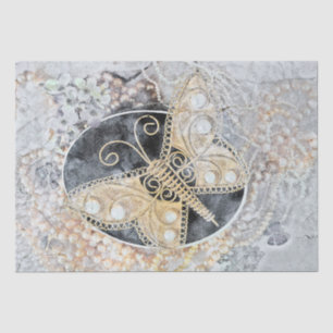 Butterfly Vintage Romantic Gold White Black Art Tissue Paper