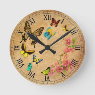 Butterfly vintage round clock