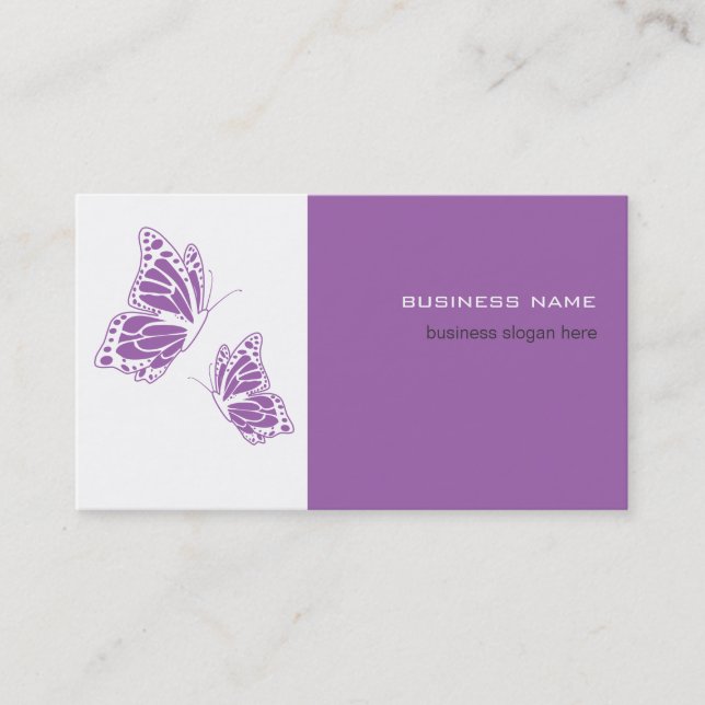 Butterfly Violet & White Elegant Modern Simple Business Card (Front)