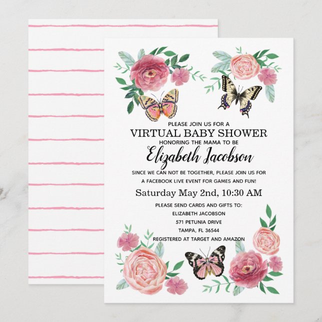 Butterfly Virtual Baby Shower Invitation (Front/Back)
