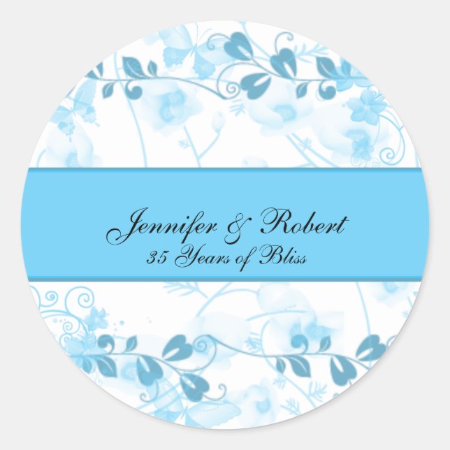 Butterfly Visions in Blue Anniversary Classic Round Sticker (Front)