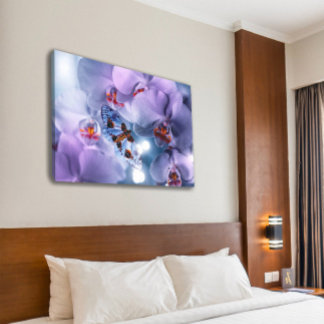 Butterfly Visiting Purple Orchid Flowers  Canvas Print