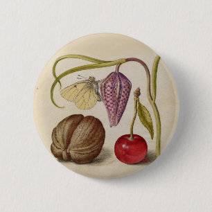 Butterfly Walnut Flower Cherry Watercolor Art 6 Cm Round Badge