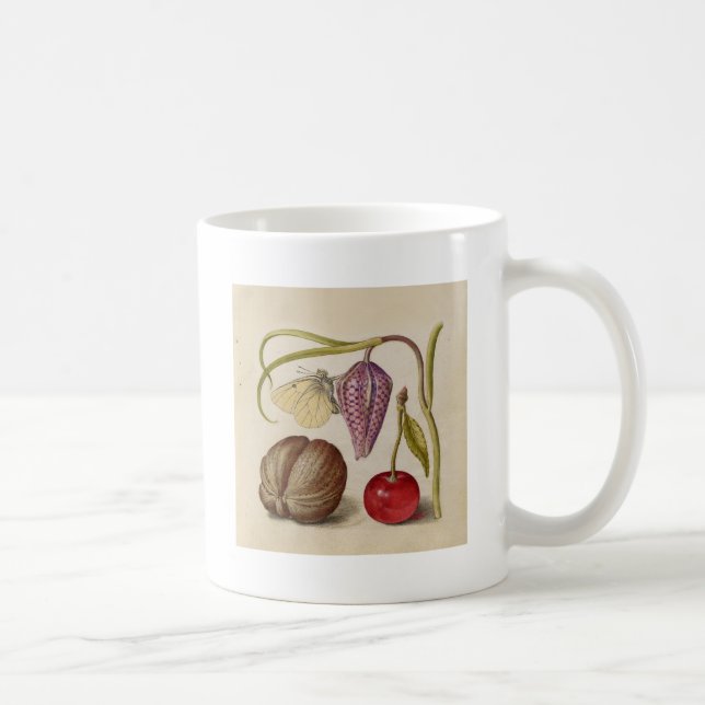 Butterfly Walnut Flower Cherry Watercolor Art Coffee Mug (Right)