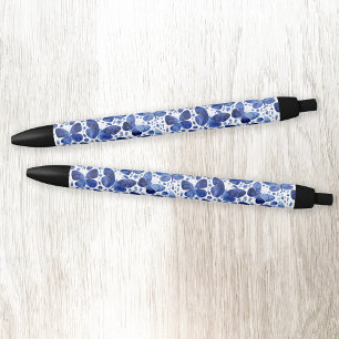 Butterfly Watercolor Blue Black Ink Pen