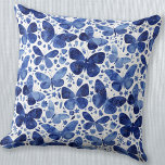 Butterfly Watercolor Blue Cushion<br><div class="desc">Indigo blue and white watercolor butterfly pattern. Original art by Nic Squirrell.</div>