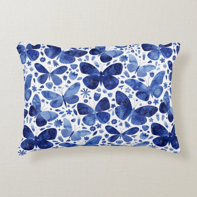 Butterfly Watercolor Blue Decorative Cushion (Front)