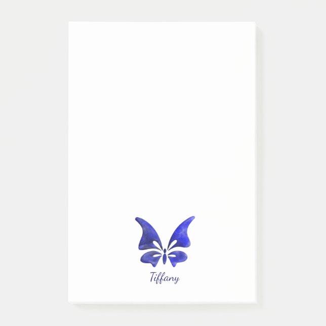 Butterfly watercolor blue deep saturated post-it notes (Front)