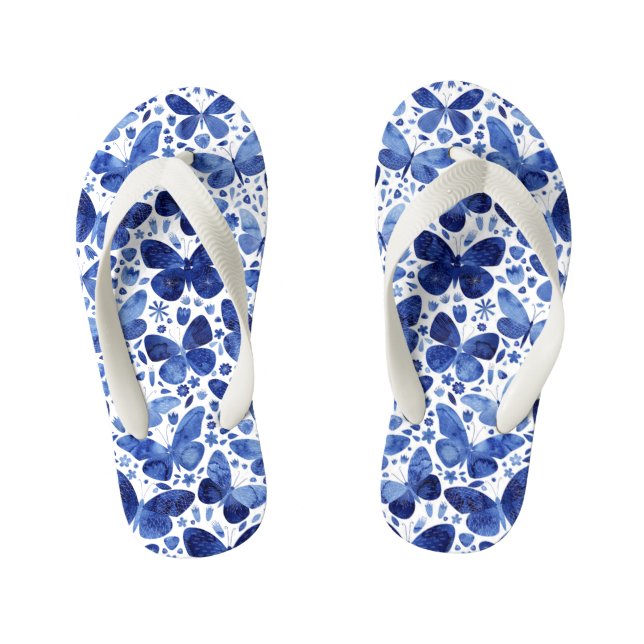 Butterfly Watercolor Blue Kid's Jandals (Footbed)