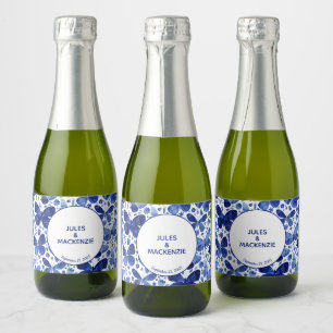 Butterfly Watercolor Blue Modern Sparkling Wine Label