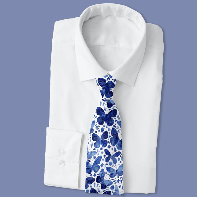 Butterfly Watercolor Blue Tie (Creator Uploaded)