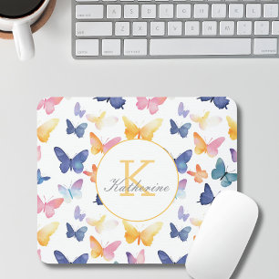 Butterfly Watercolor Colourful Pattern Custom Name Mouse Pad