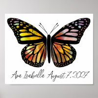 Butterfly Watercolor CUSTOM BABY NAME BIRTHDATE