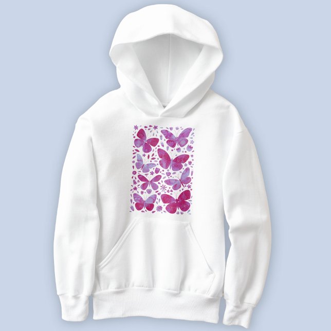 Butterfly Watercolor Magenta Pink (Hot magenta pink watercolor butterfly art hoodie)