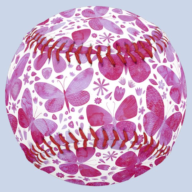 Butterfly Watercolor Magenta Pink Baseball (Magenta hot pink watercolor butterfly pattern baseball)