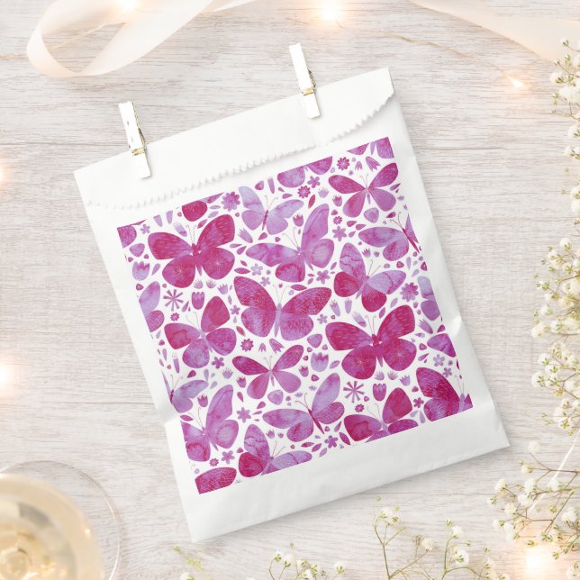 Butterfly Watercolor Magenta Pink Favour Bags (Clipped)