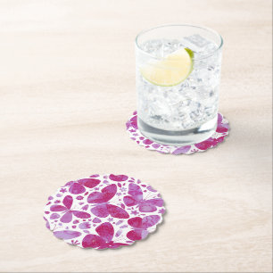 Butterfly Watercolor Magenta Pink Paper Coaster