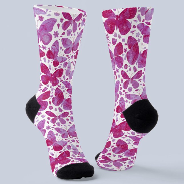 Butterfly Watercolor Magenta Pink Socks (Creator Uploaded)