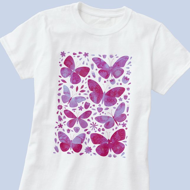 Butterfly Watercolor Magenta Pink T-Shirt (Magenta hot pink watercolor butterfly t-shirt)