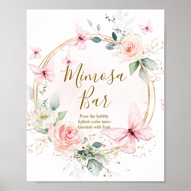  Butterfly Watercolor Mimosa Bar Poster (Front)