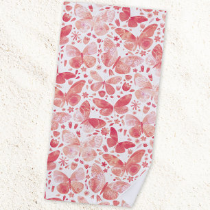 Butterfly Watercolor Pink Beach Towel