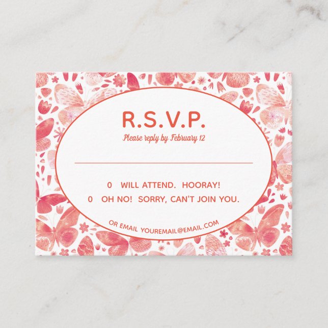 Butterfly Watercolor Pink Enclosure Card (Front)