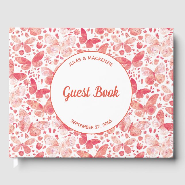 Butterfly Watercolor Pink Guest Book (Front)