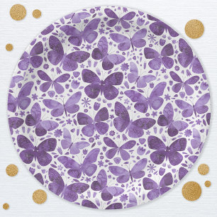 Butterfly Watercolor Purple Paper Plate