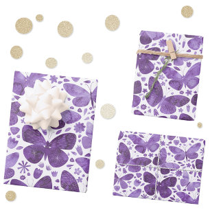 Butterfly Watercolor Purple Wrapping Paper Sheet