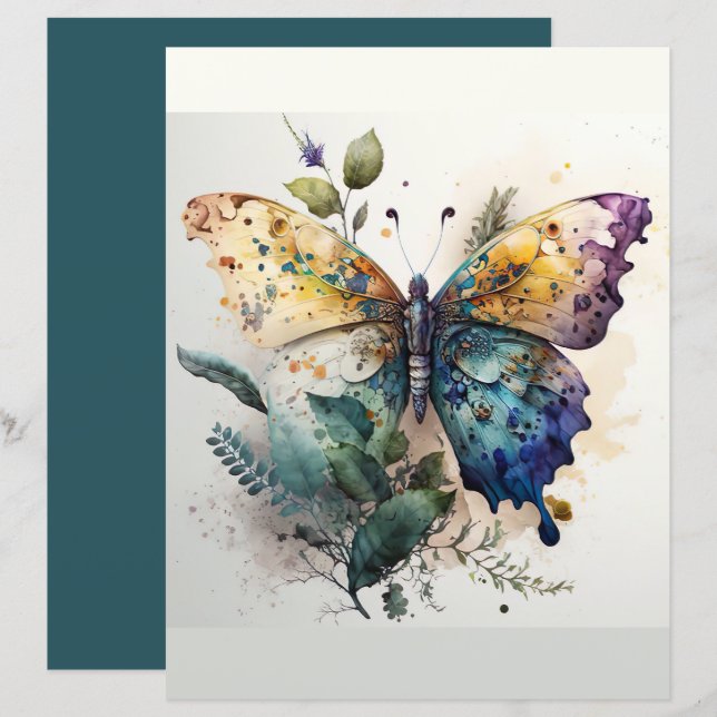 Butterfly Watercolor Scrapbooking Paper (Front/Back)
