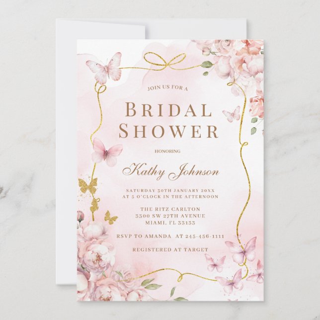 Butterfly Watercolor Wash Bridal Shower  Invitation (Front)