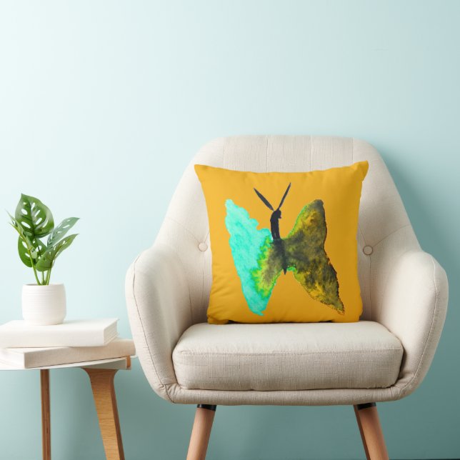 Butterfly watercolour aqua pretty cushion (Chair)